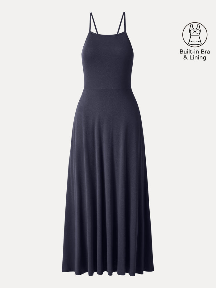 Soft Linen Knit Spaghetti Midi Bra Dress