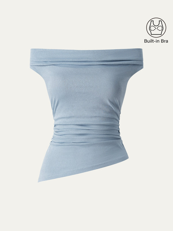 Off Shoulder Cotton-Linen Gathered New Airy Bra Tank