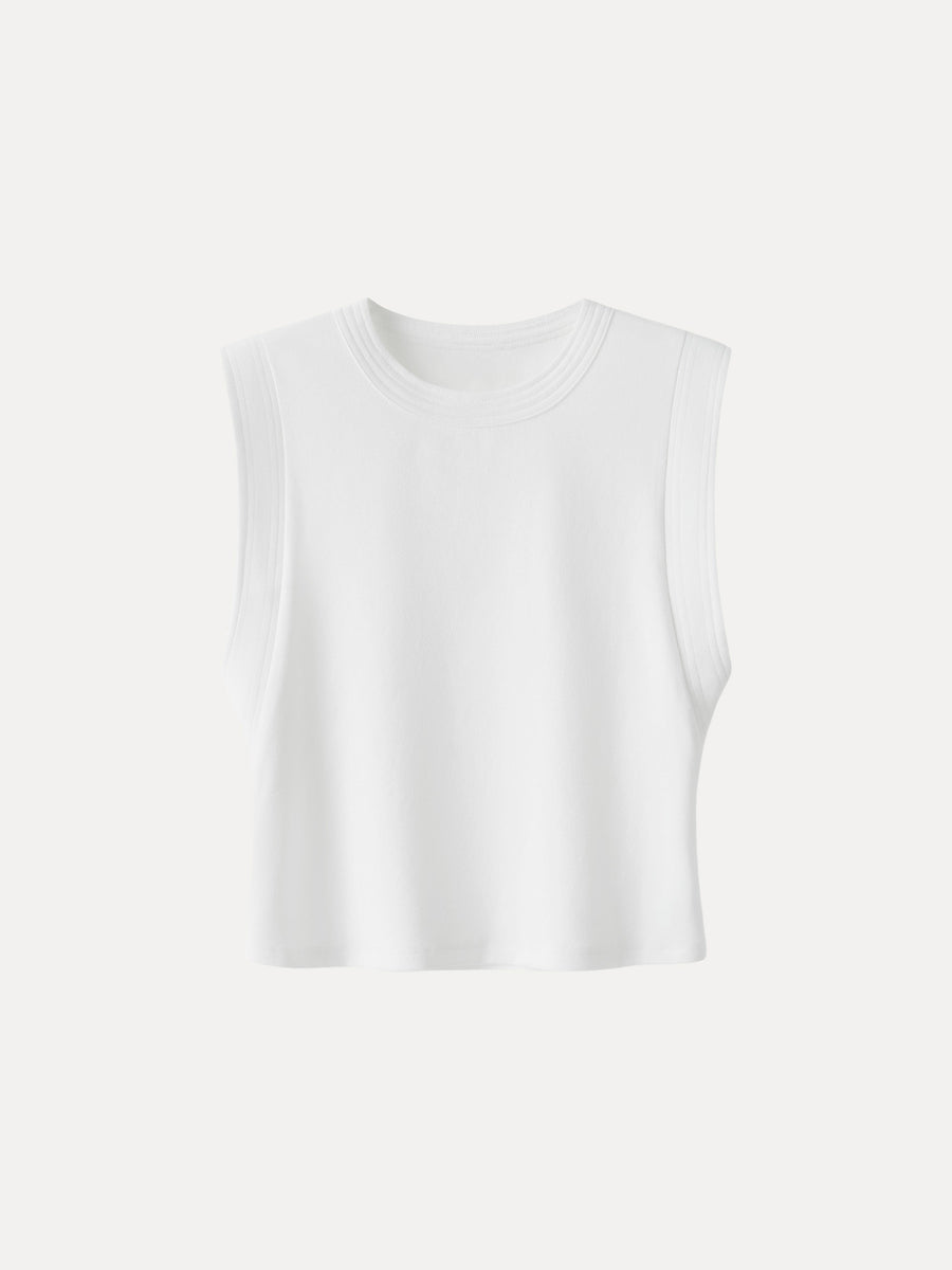 Soft Cotton Lyocell Cropped Wide Shoulder Tank