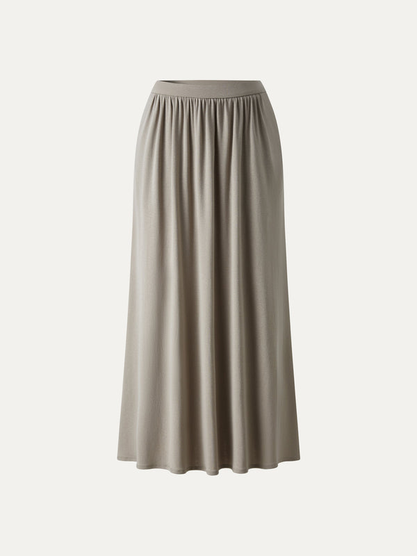 Soft Linen Knit Gathered A-Line Maxi Skirt with Pockets