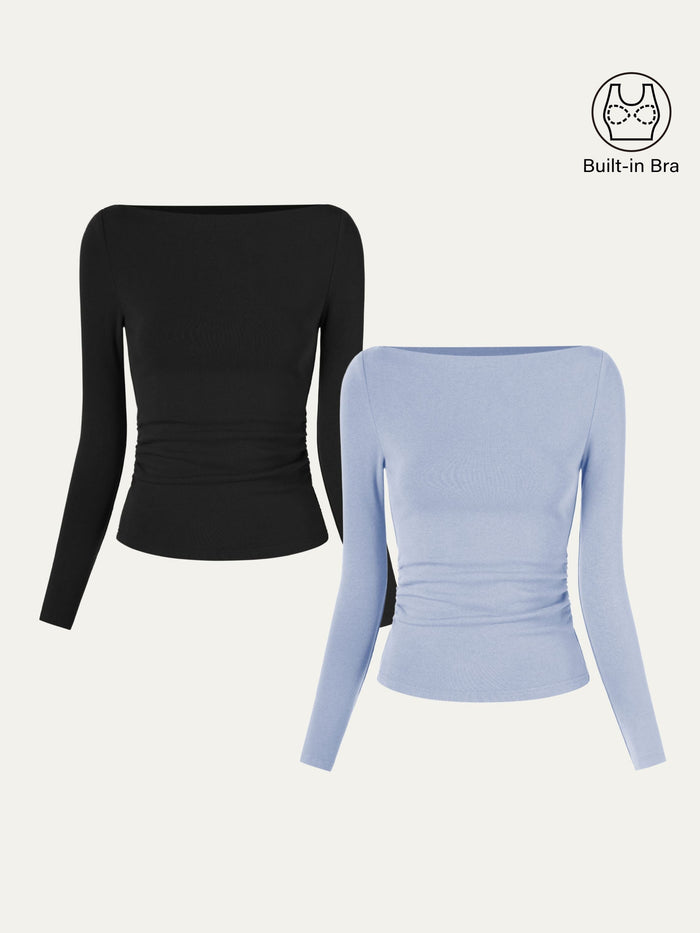 Modern Side Ruched Boatneck Bra Top