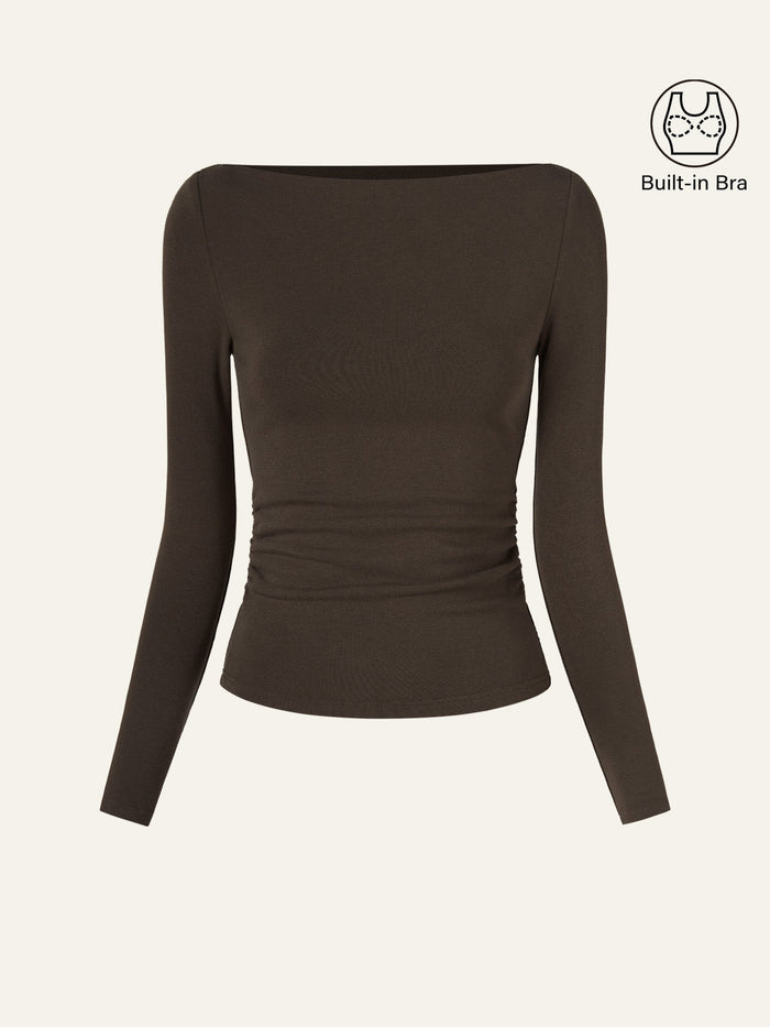 Modern Side Ruched Boatneck Bra Top