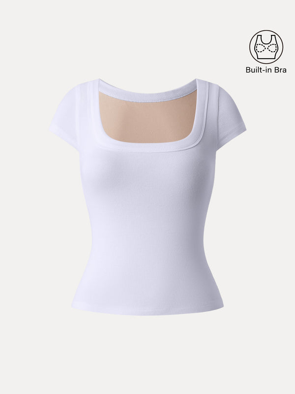 Stretch Cotton Square Neck Cap Sleeve Bra Top