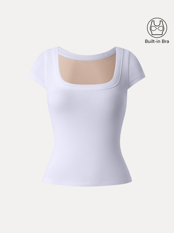 Stretch Cotton Square Neck Cap Sleeve Bra Top
