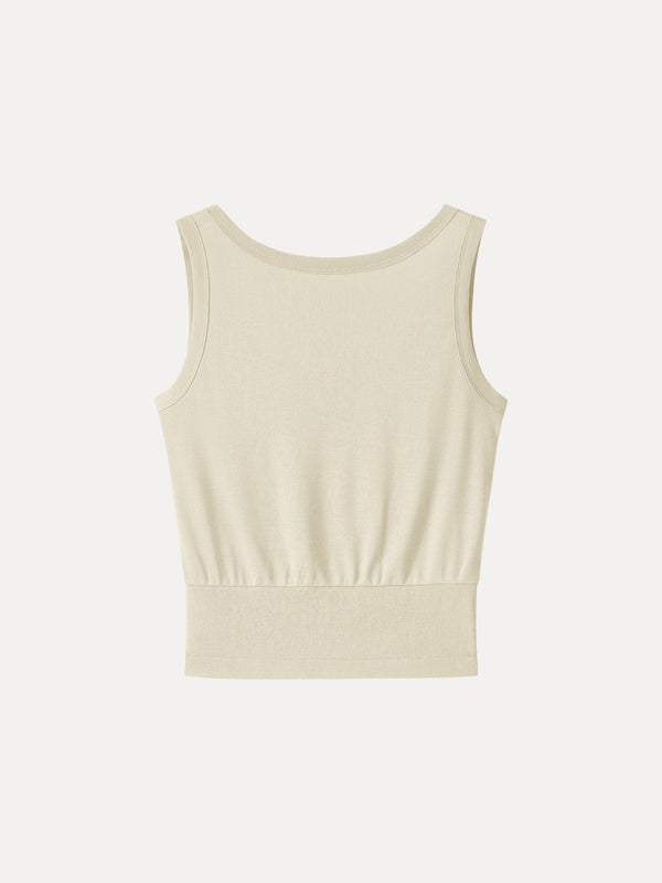 Cotton-Linen Blend Reversible Boatneck Low Back Top