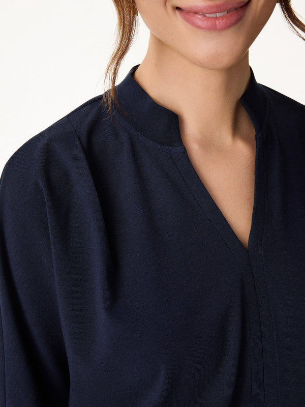 Stand Collar V-Neck Short Sleeve Top