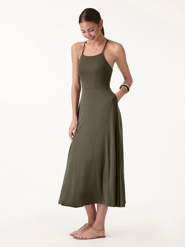 Soft Linen Knit Spaghetti Midi Bra Dress