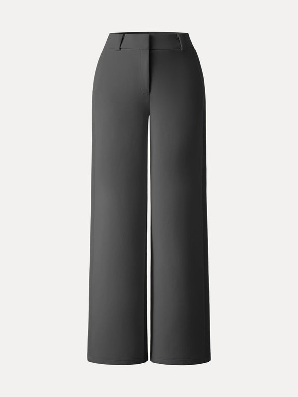 Stretchy Mid Rise Fly-Front Wide Leg Trouser