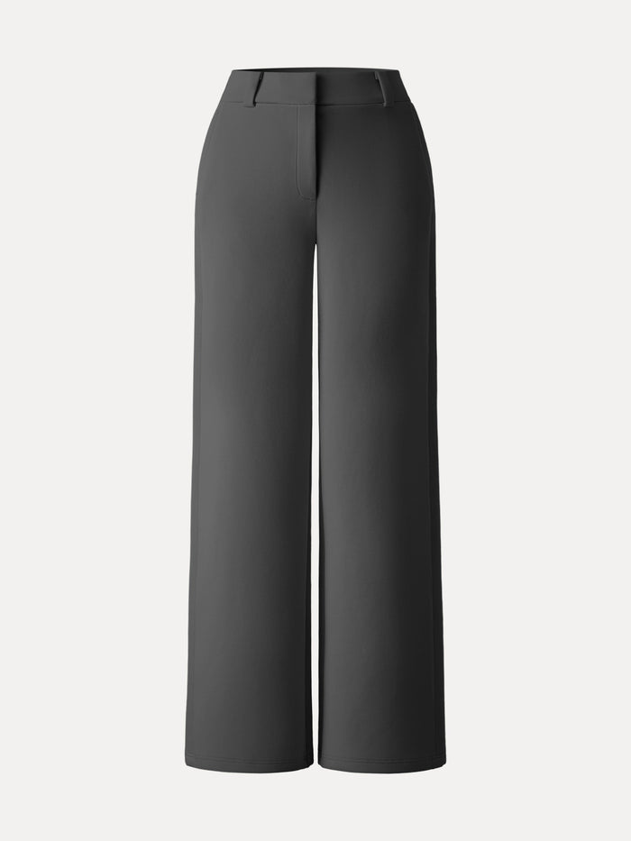 Stretchy Mid Rise Fly-Front Wide Leg Trouser