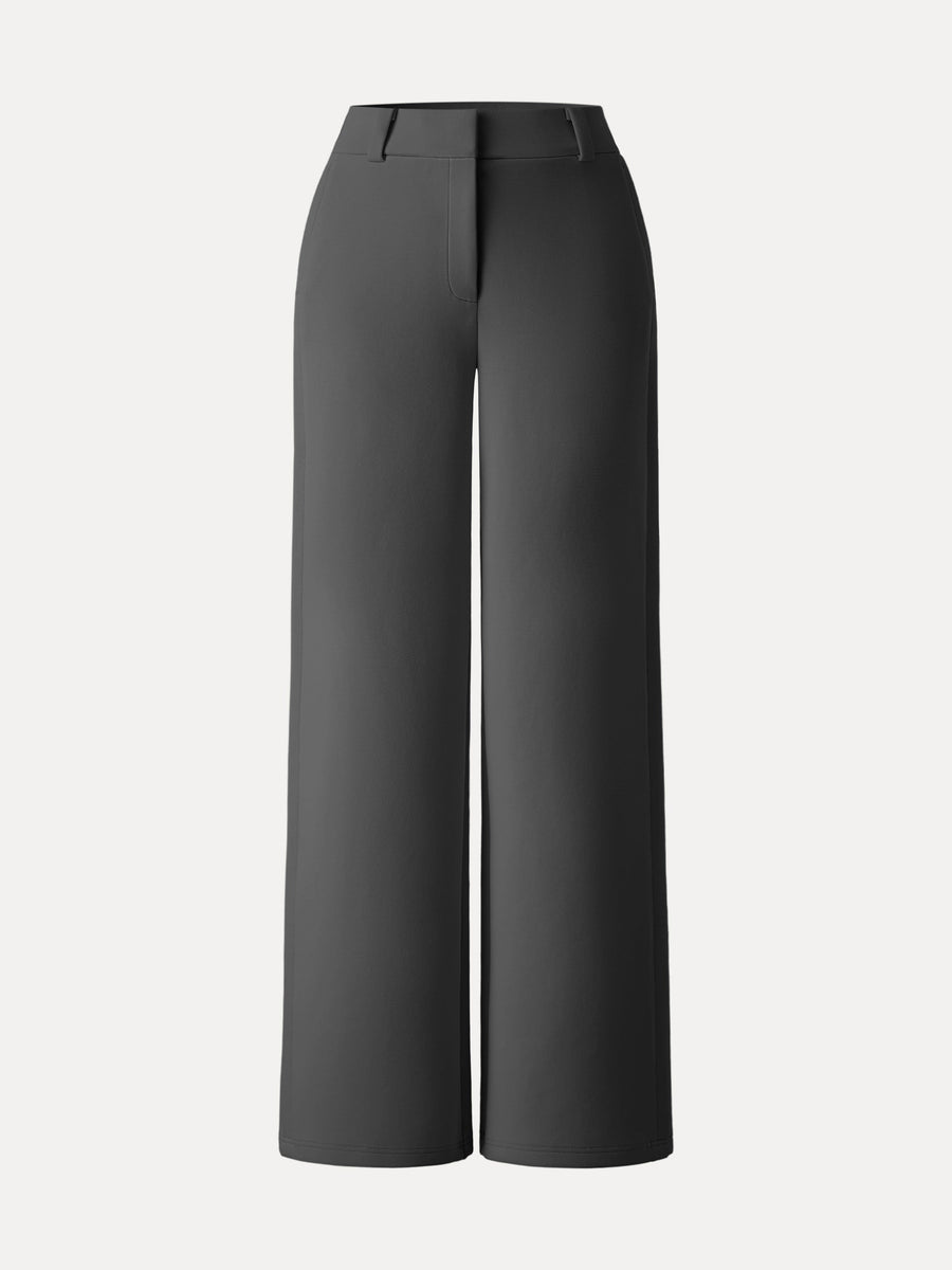Stretchy Mid Rise Fly-Front Wide Leg Trouser
