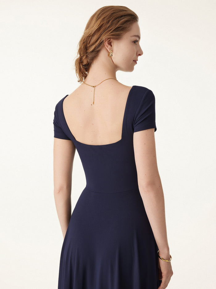 Flowy Square Neck Short Sleeve Midi Bra Dress