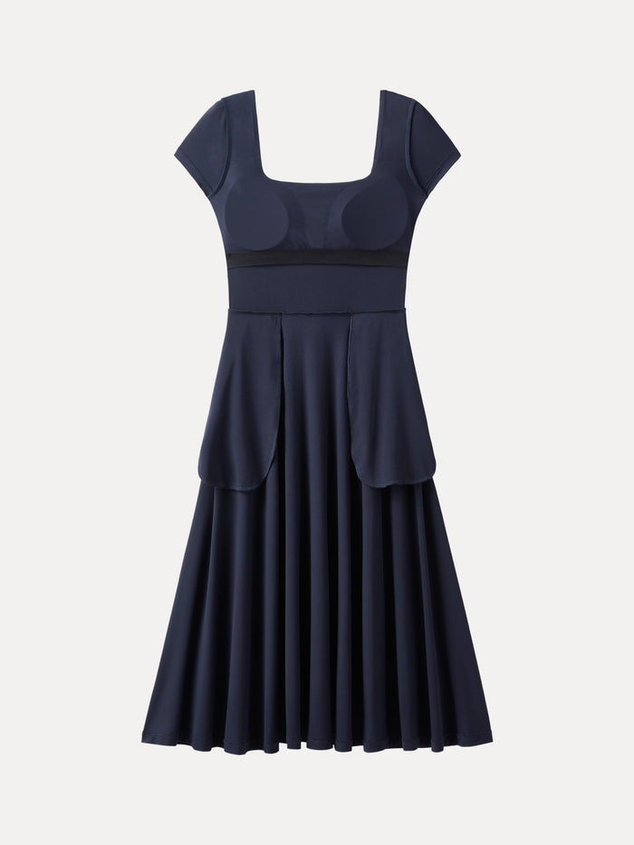Flowy Square Neck Short Sleeve Midi Bra Dress