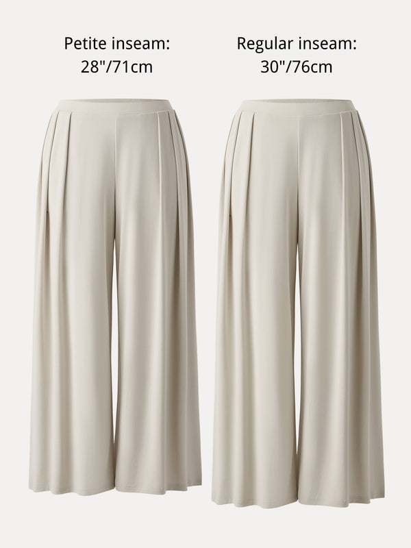 Sandwashed Mid Rise Pleated Wide Leg Palazzo Pant with Pockets