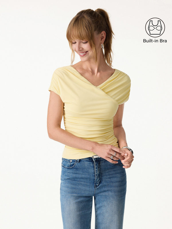 SkinKiss Surplice V-Neck Ruching Bra Top