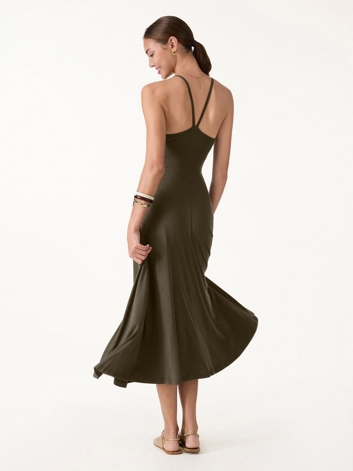 Soft Linen Knit Spaghetti Midi Bra Dress