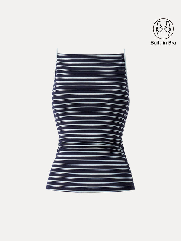 Striped Side Ruched Spaghetti New Airy Bra Tank