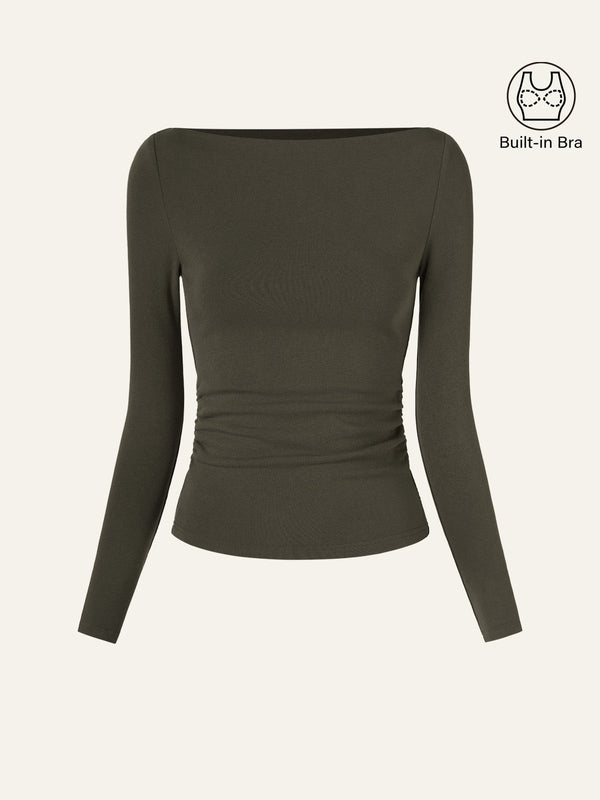 Modern Side Ruched Boatneck Bra Top