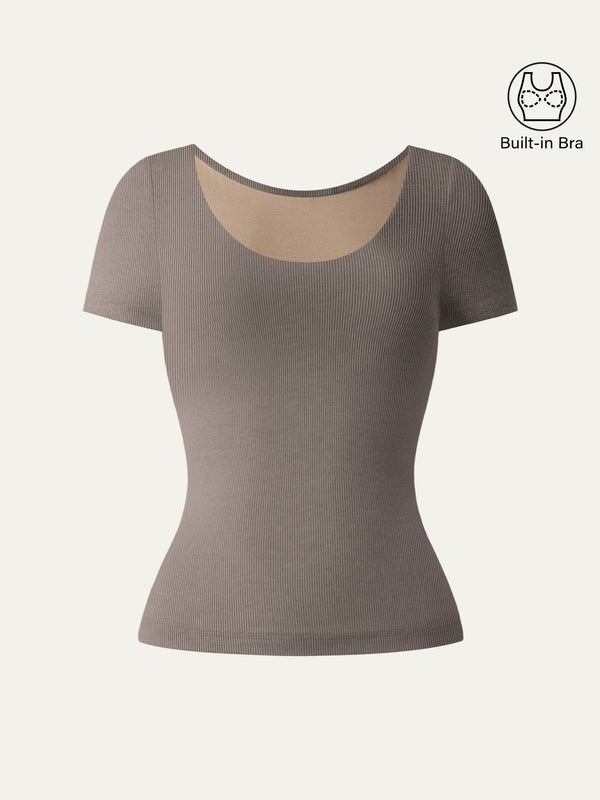 Scoop Neck Short Sleeve Cotton New Airy Bra Top