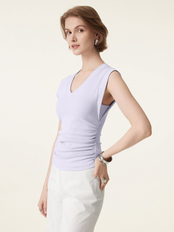 Stretch Cotton V-neck Side Ruched Muscle Bra Top