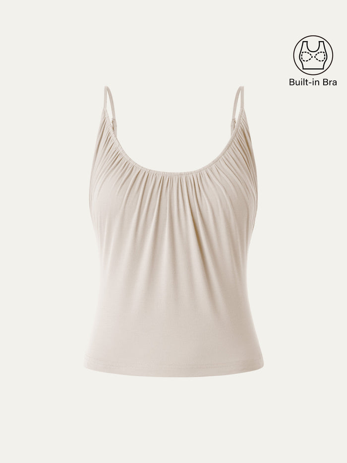 Scoop Neck Gathered Spaghetti Bra Tank