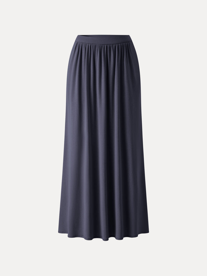 Soft Linen Knit Gathered A-Line Maxi Skirt with Pockets