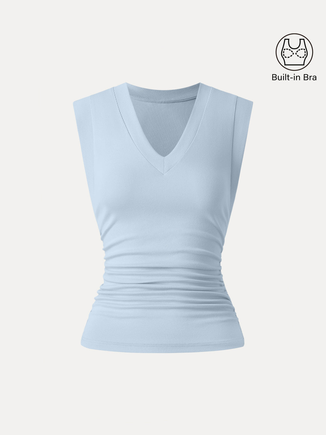 Stretch Cotton V-neck Side Ruched Muscle Bra Top