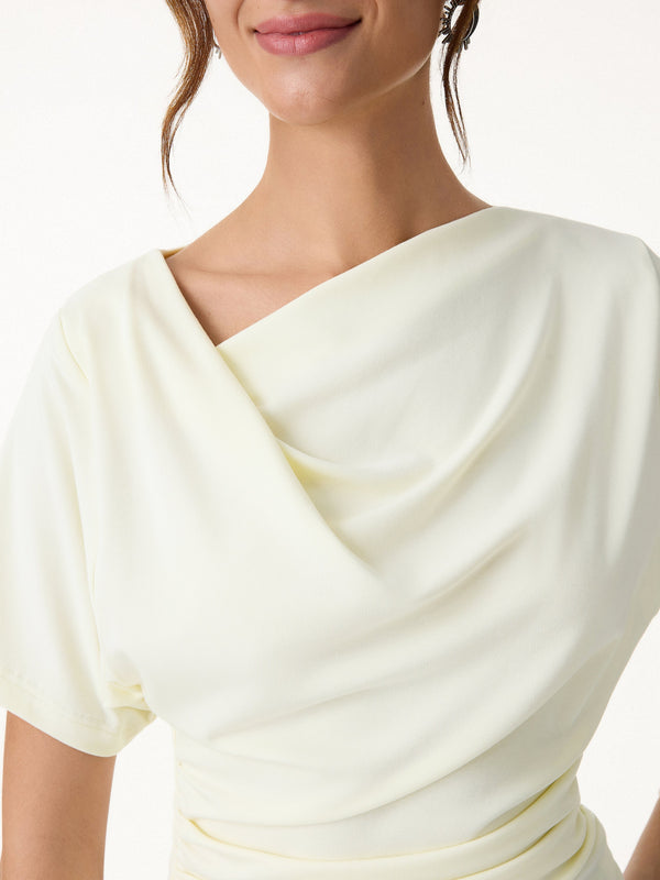 Asymmetrical Cowl Neck Ruched Top