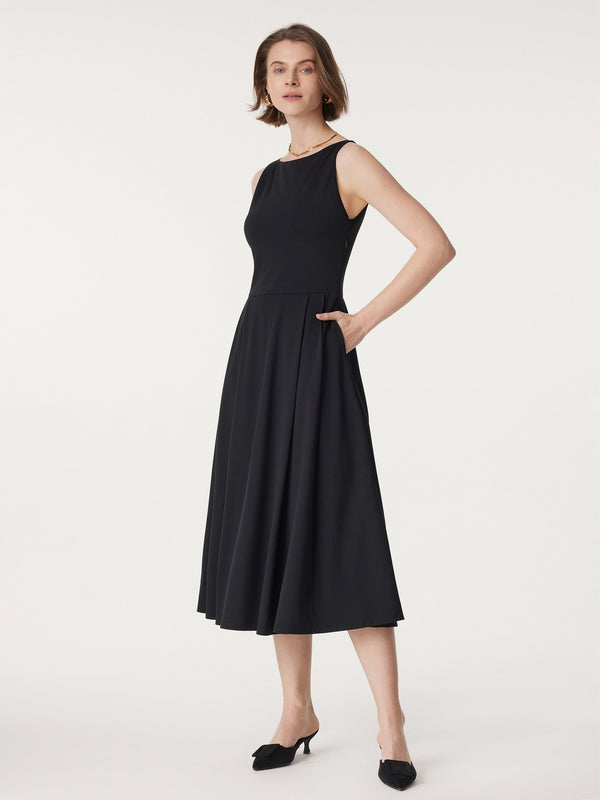 Boatneck Bamboo Ponte Bra Midi Dress with Pockets