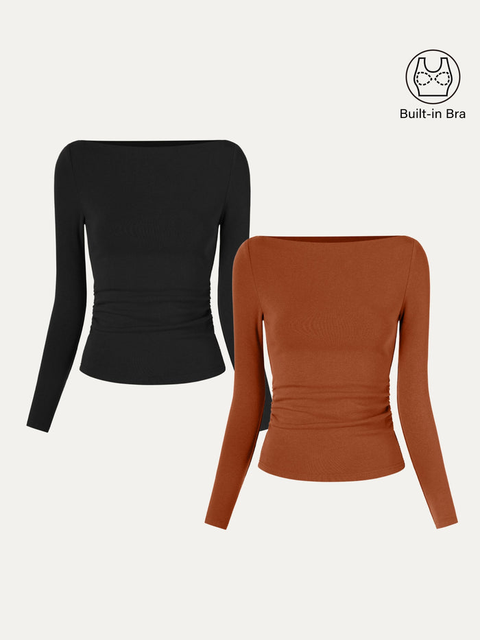 Modern Side Ruched Boatneck Bra Top