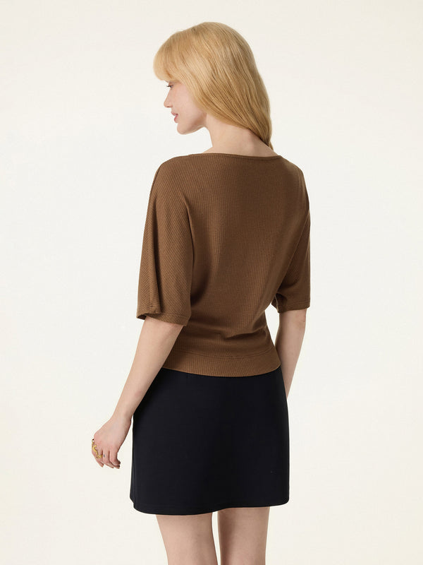 Soft Ribbed Boatneck Relaxed Top