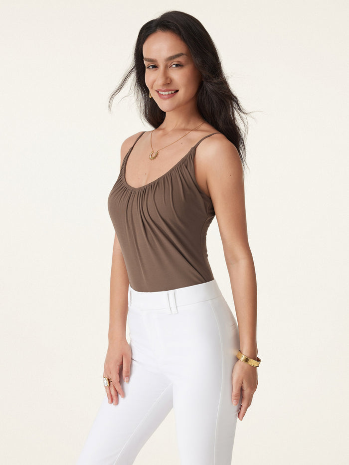 Scoop Neck Gathered Spaghetti Bra Tank
