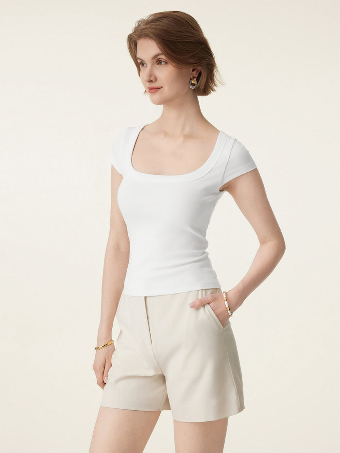 Stretch Cotton Square Neck Cap Sleeve Bra Top