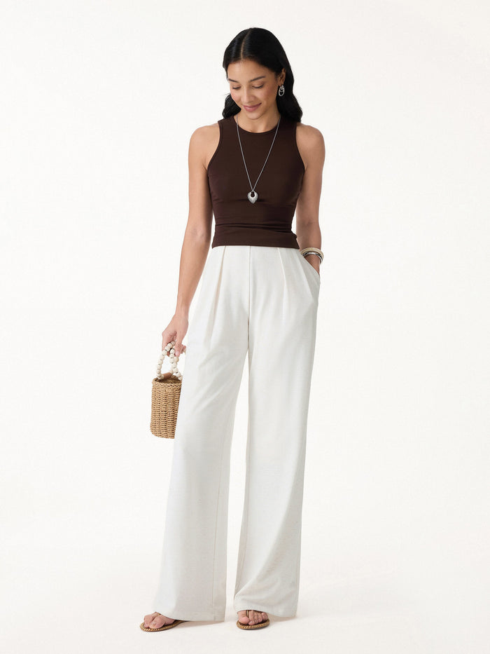 Airy Stretch Linen Wide Flare Pant with Pockets