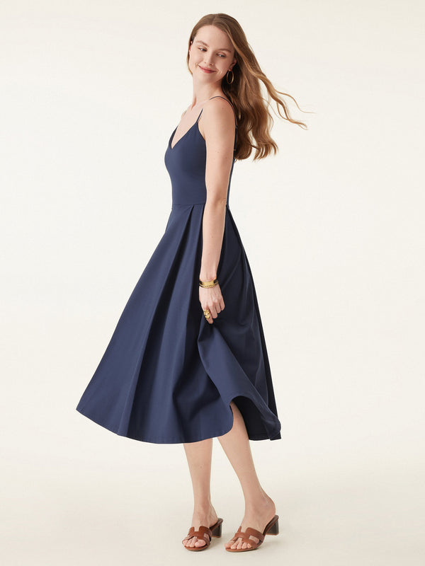 Bamboo Ponte V-neck Fit-and-flare Midi Bra Sundress with Pockets