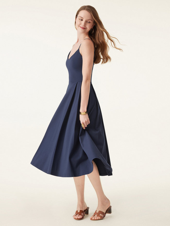 Bamboo Ponte V-neck Fit-and-flare Midi Bra Sundress with Pockets