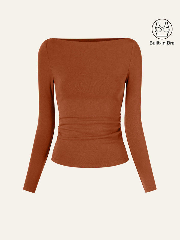 Modern Side Ruched Boatneck Bra Top