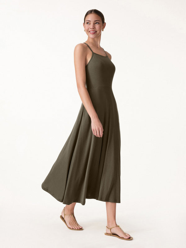 Soft Linen Knit Spaghetti Midi Bra Dress