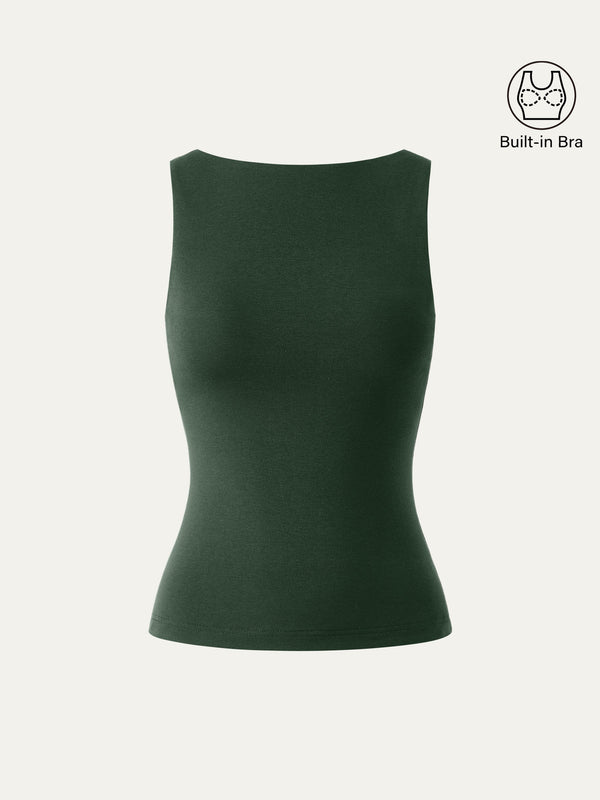 Stretch Cotton Boatneck Bra Tank