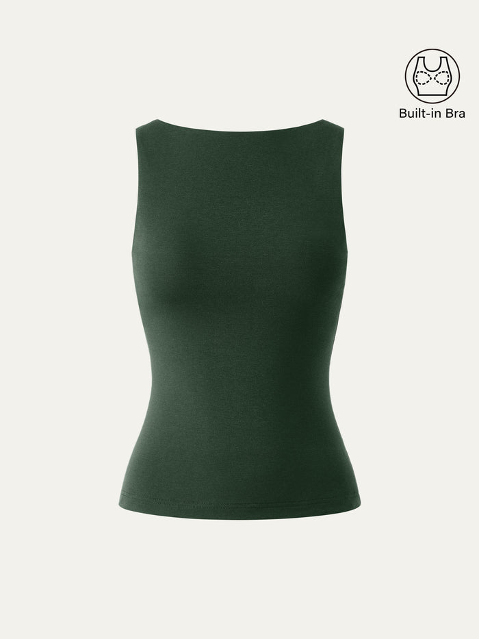 Stretch Cotton Boatneck Bra Tank