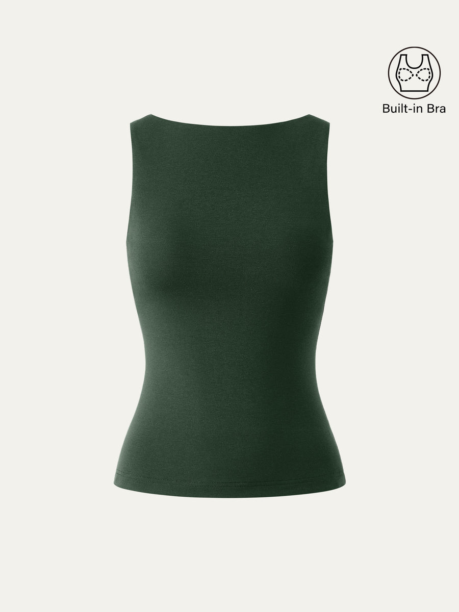 Stretch Cotton Boatneck Bra Tank