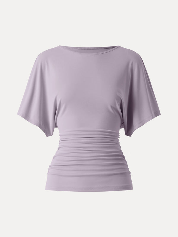 Effortless Boatneck Batwing Sleeve Side Ruched Top