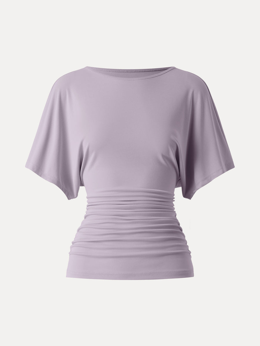 Effortless Boatneck Batwing Sleeve Side Ruched Top