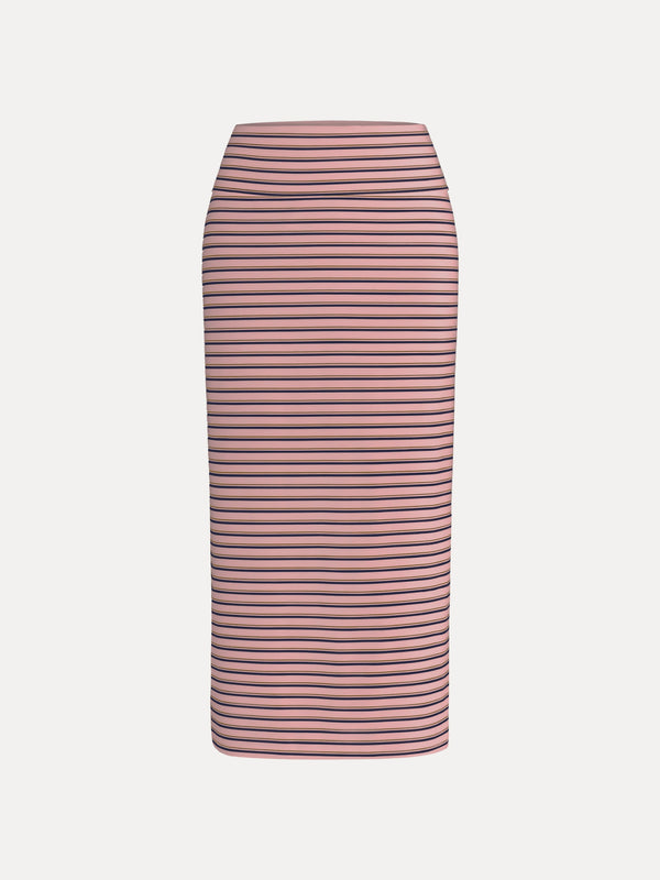 Low Rise Folded Waist Striped Midi Skirt
