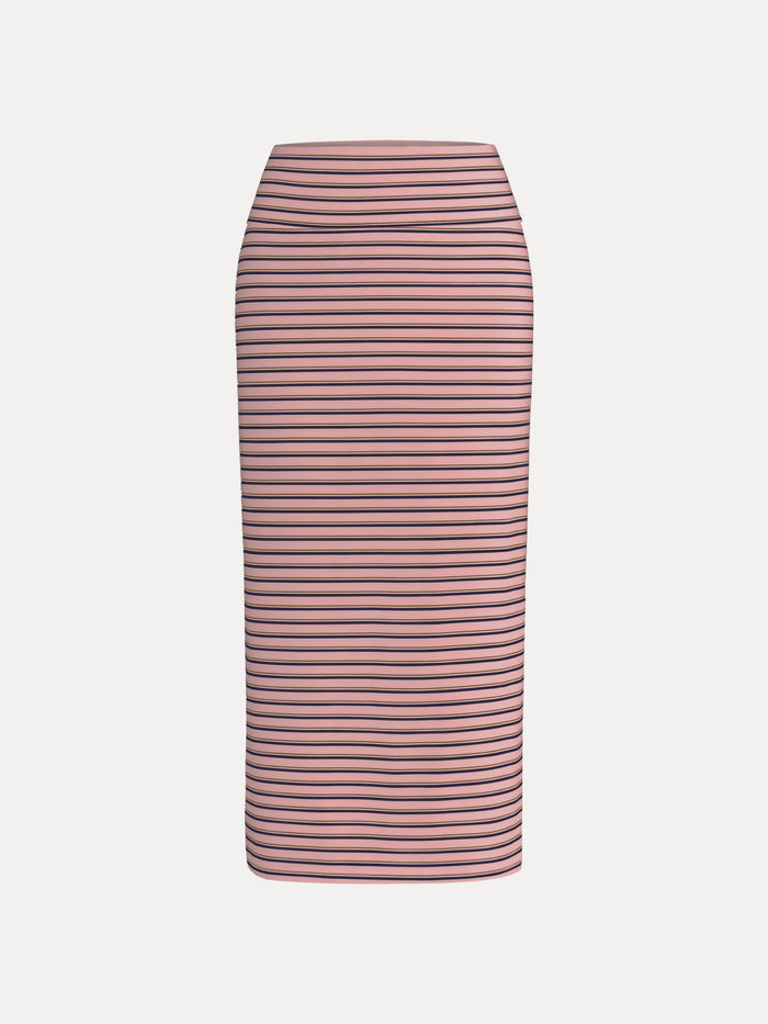 Low Rise Folded Waist Striped Midi Skirt