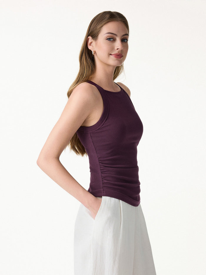 Plantive Chic Square Neck Ruched Rib Bra Tank