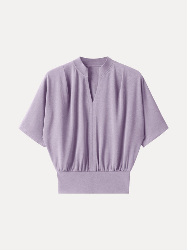 Stand Collar V-Neck Short Sleeve Top
