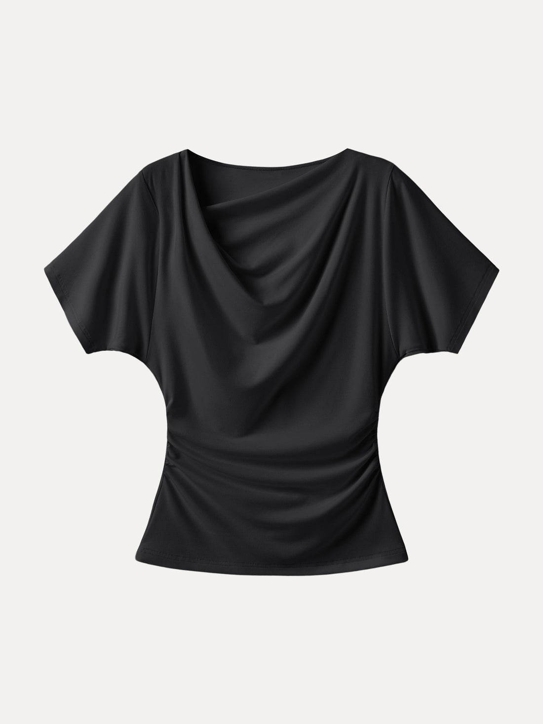Asymmetrical Cowl Neck Ruched Top