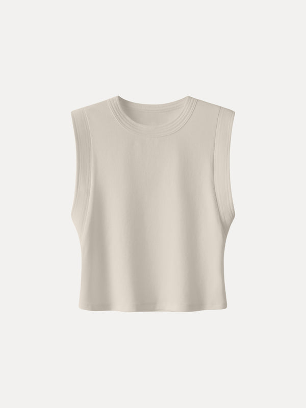 Soft Cotton Lyocell Cropped Wide Shoulder Tank