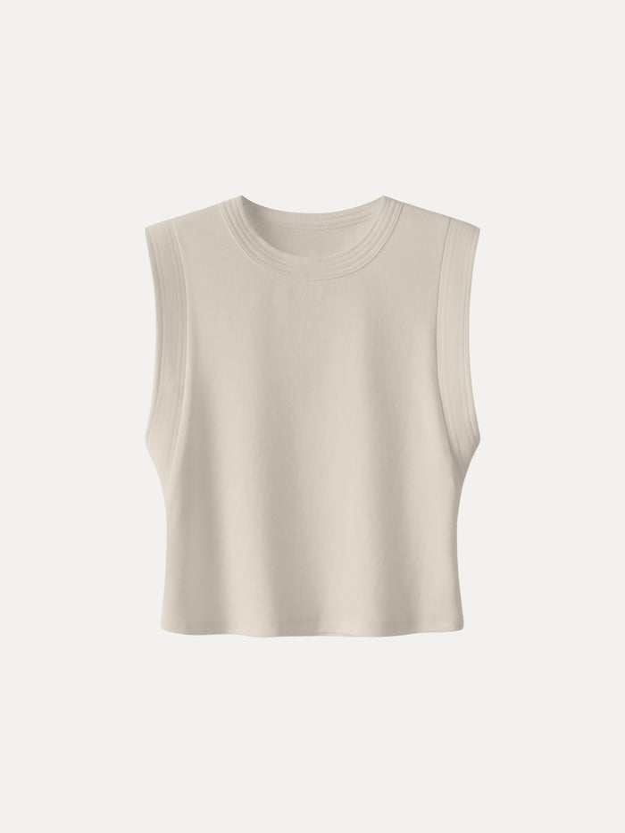 Soft Cotton Lyocell Cropped Wide Shoulder Tank