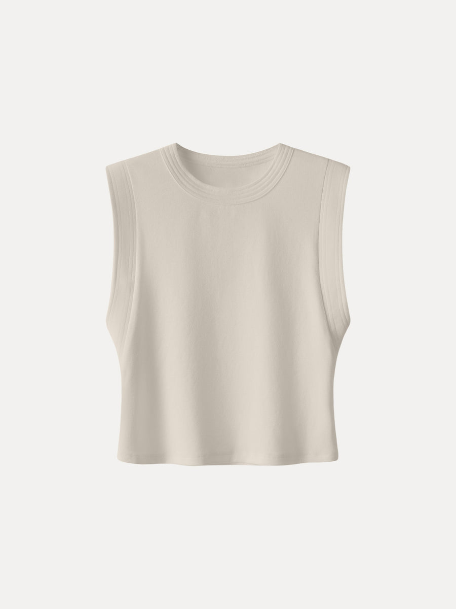 Soft Cotton Lyocell Cropped Wide Shoulder Tank
